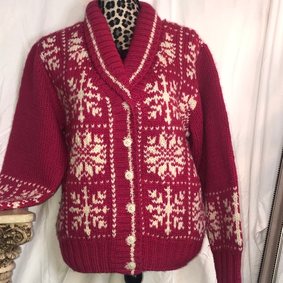 Vintage thick 80s sweater thick warm hot pink boho grammacore grandpa cardigan - Picture 11 of 11